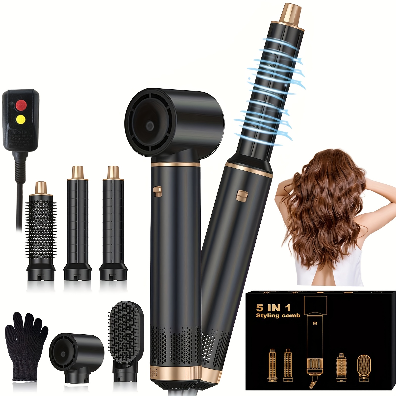 

Augusdea Hair Dryer Brush - Detachable, Negative Ion Curling Iron For Drying, Curling & Straightening - Includes Gloves, 110v Us Plug