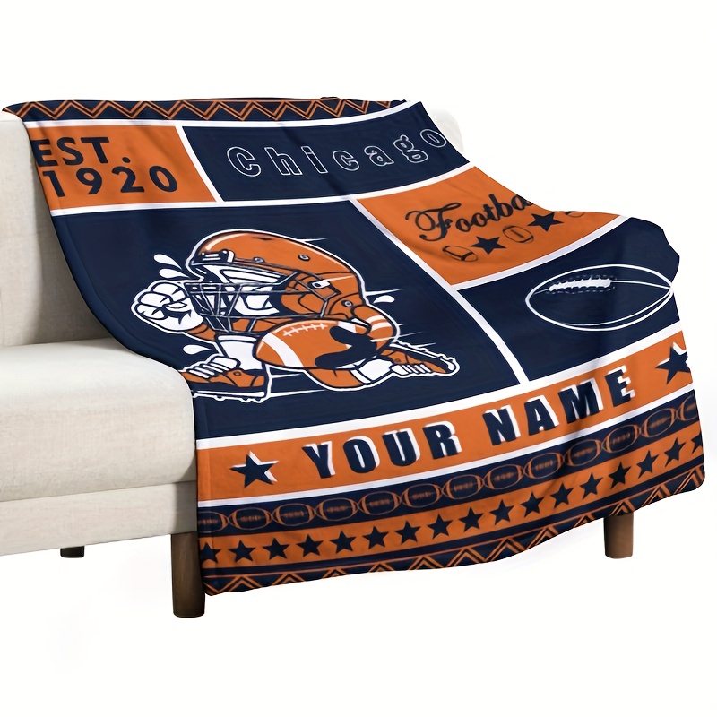 

Customizable Chicago Football Throw Blanket - Personalized Name, Cozy Fleece, Sofa, Bed, Couch - Ideal Fans - Multiple Sizes - Polyester, Square, Knit Fabric, No Power Needed, Cover Material