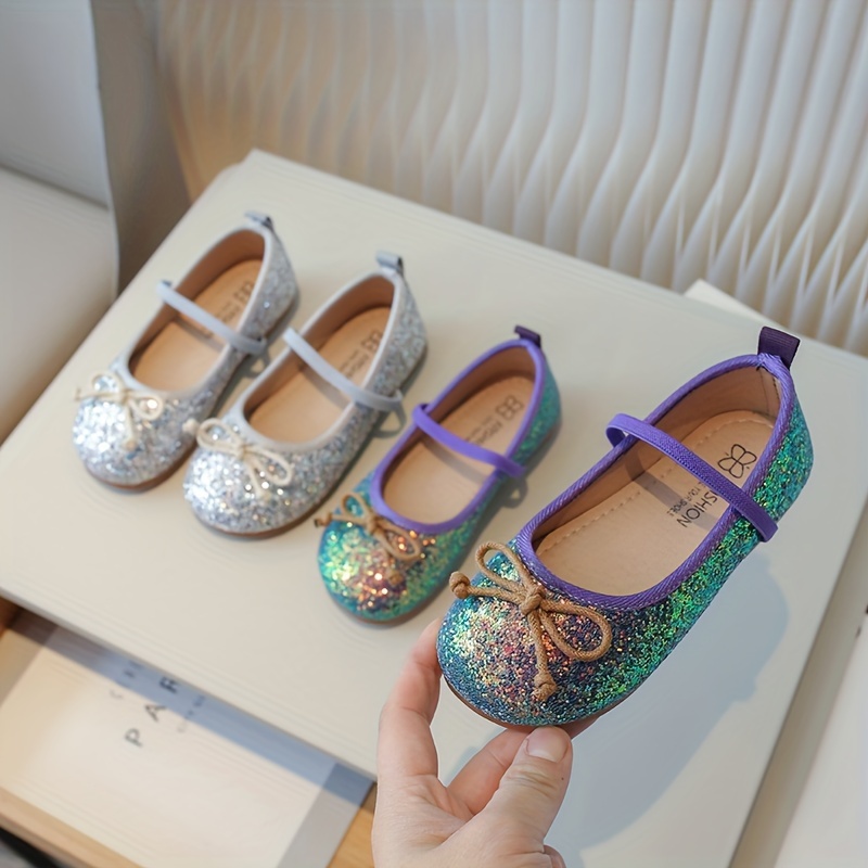 

Chaussures plates brillantes et mignonnes à paillettes avec nœud pour filles, chaussures légères et antidérapantes pour les , les fêtes et les vacances.