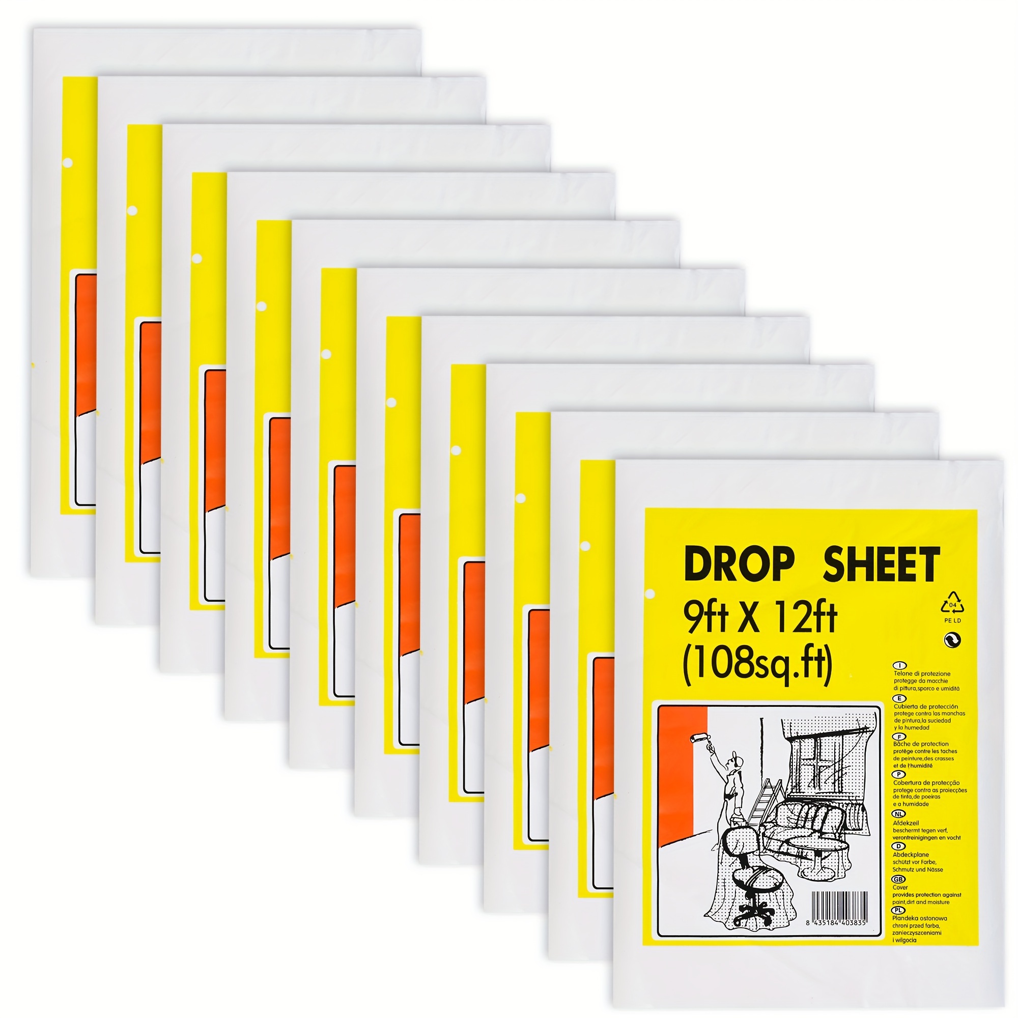 

5/10/20pcs Plastic Drop Cloths, 9 X 12 Feet For Plastic For Painting