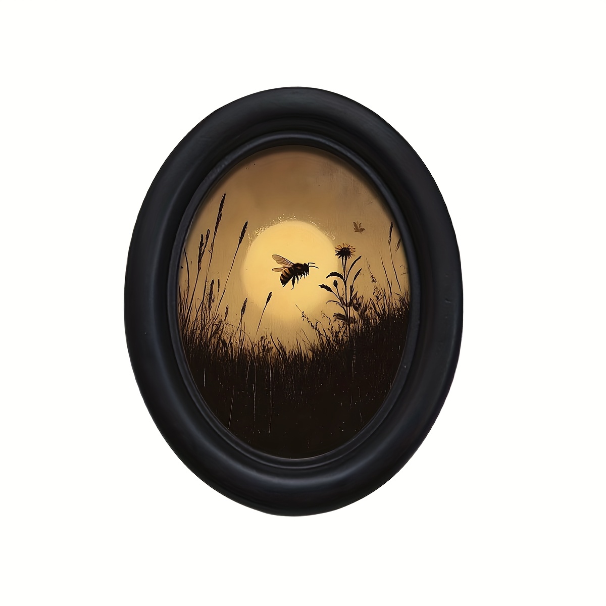 TEMU Ornement Cadre Photo en Bois, Cadre Ovale Noir avec Art Sauvage au , Décoration Murale et de Table pour Salon Chambre Couloir, Ambiance Vintage,