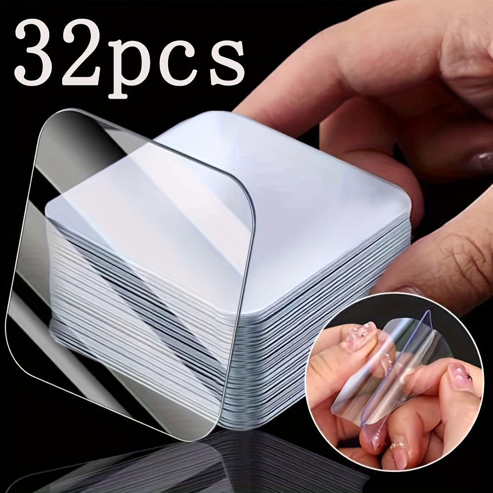TEMU 32--mounting Adhesive Strips, Strong Double-sided Tape, Transparent And Traceless Adhesive Strips, No Drilling Or Nails Required, For Hanging
