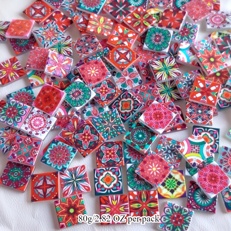 TEMU Handmade Diy Materials, 80g/2.82oz Per Pack, 2.5x2.5cm Square Mosaic Fusible Glass Pieces, Assorted Colors, For Inlay Art, Diy Crafts, Suitable