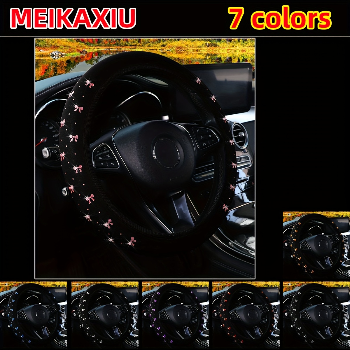 TEMU A Shiny Bow Tie With For Cute Girls, Made Of Diving Material, Suitable For -15 Inch Car Interior Decoration, Without Steering Wheel Cover.
