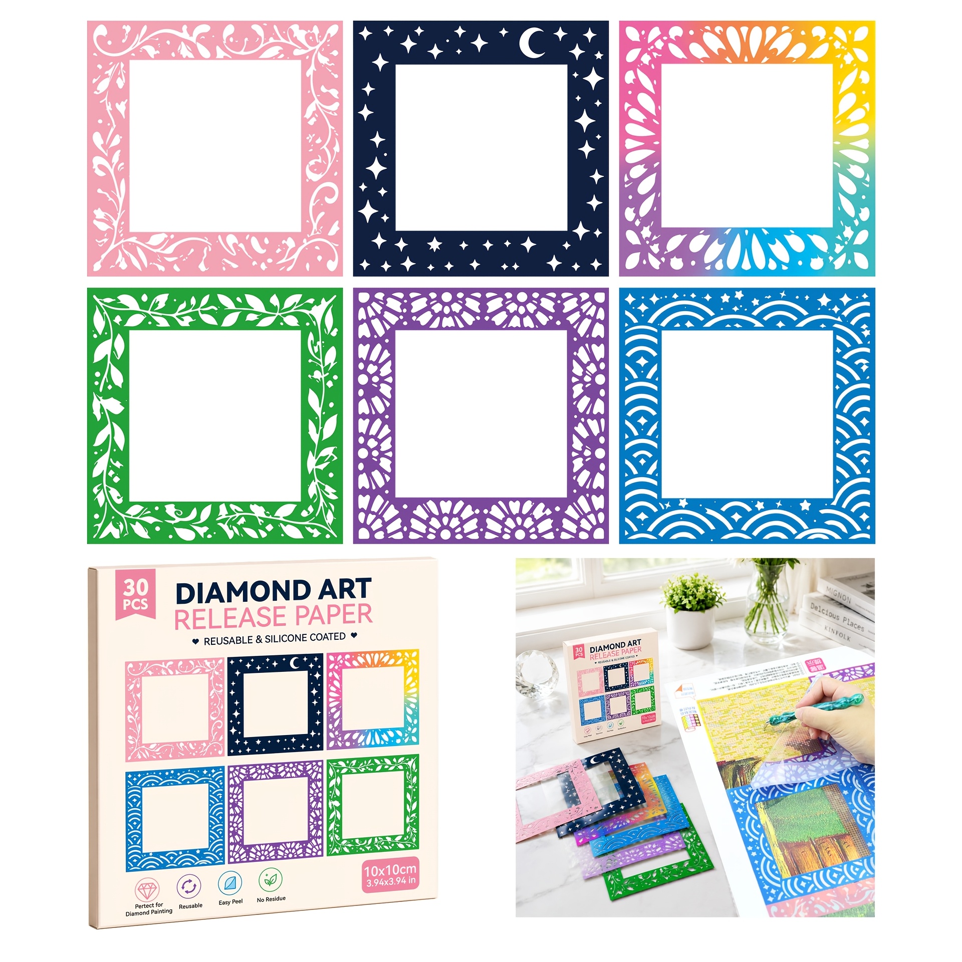 TEMU 30pcs/box Reusable Diamond Painting Release Film, Release Paper, Suitable For Diy Diamond Painting Tool Accessory Set