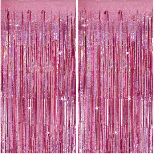 tinsel pink glitter foil fringe decorations sparkling streamers for birthday christmas wedding halloween graduation parties durable plastic photo booth backdrop with no electricity needed party decorations festive event accessories shimmering effect easy setup decor garlands har background material event stylists party lighting and accessories party backdrops shimmering decor plusable material bright without battery event