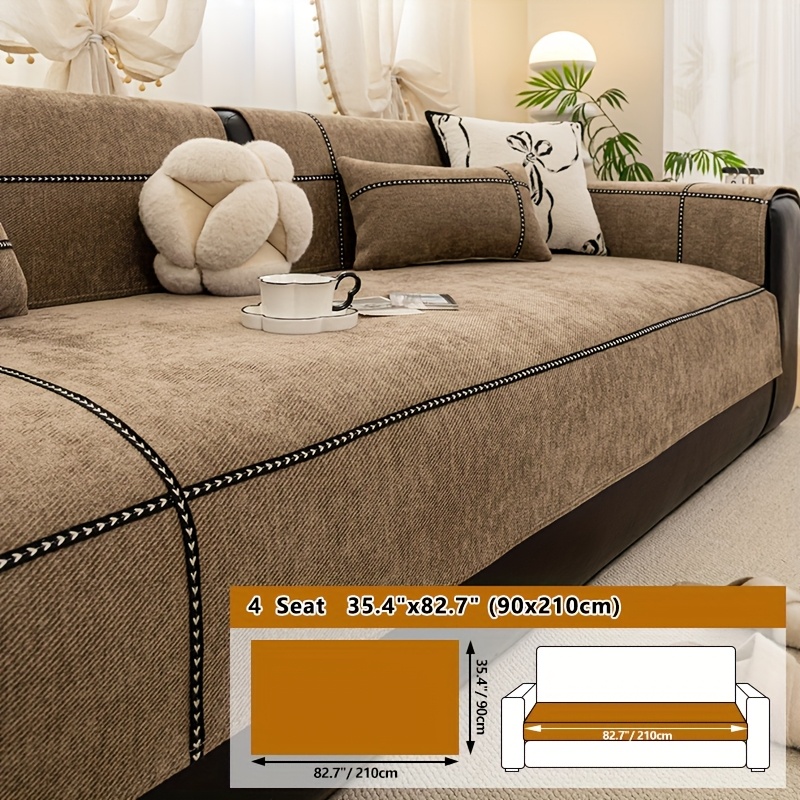 TEMU 1pc Chenille Fabric Sofa Cushion, Decorative Belt, Universal Living Room Sofa Cover, Cushion, Pet-friendly Non-slip Cover, Machine Washable,