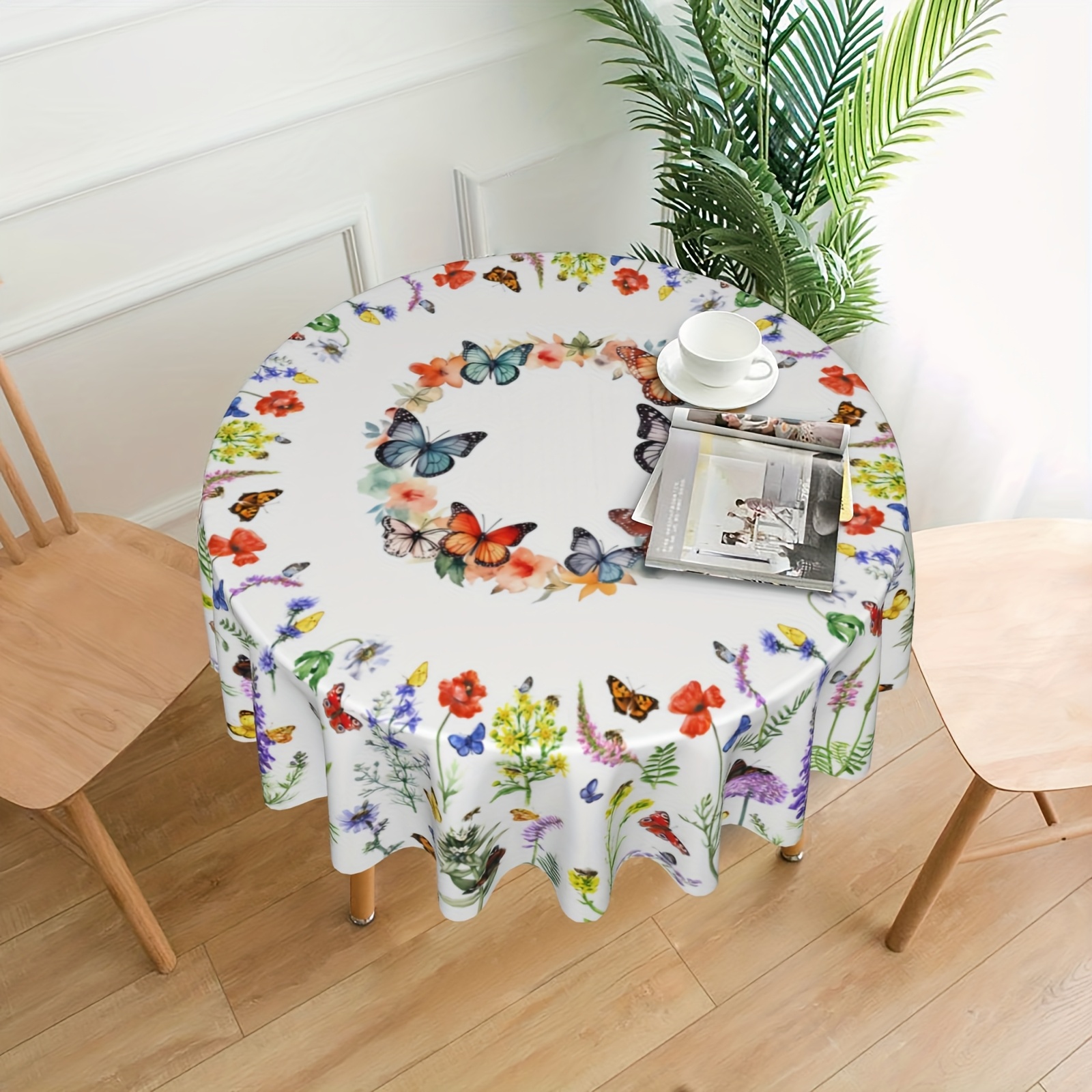 Image of 1pc, Polyester Tablecloth, Spring Summer Floral Tablecloth, Flower Table Cloth Multicolor Rustic Reusable Circle Table Cover For Picnic Party Dining Room Home Indoor Outdoor Decor