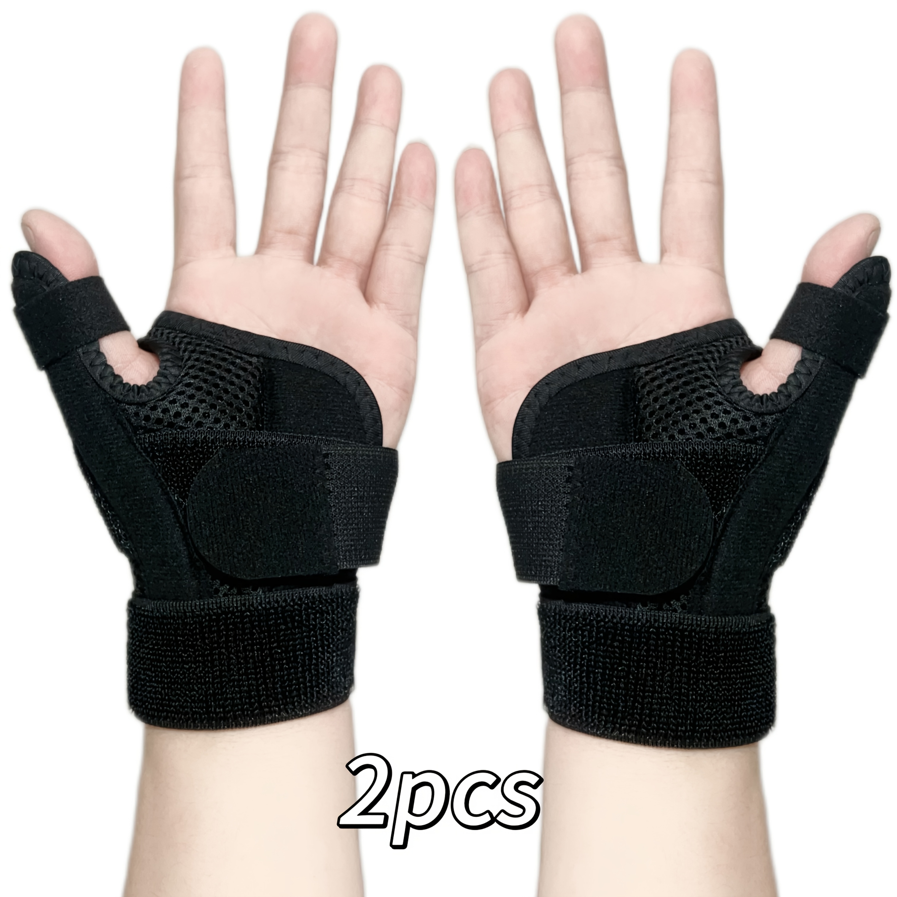 Image of 2pcs Adjustable Thumb & Wrist Support Braces - Breathable Fabric, Straps For Fit, For Sports, Daily Use - Multiple Colors (pink, Black, Grey, Beige), Daily Wrist Support | Functional Wristwear