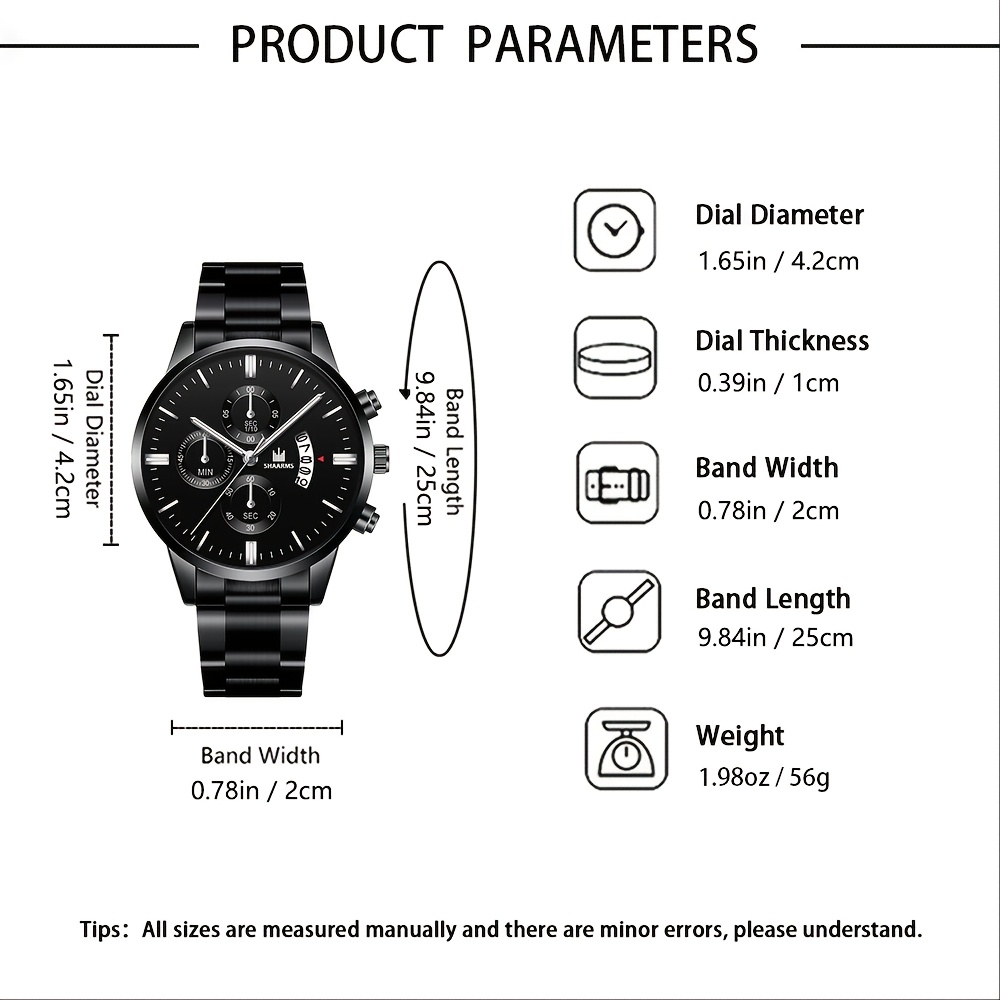 Men's 3 Stylish Watch Set with Matching Accessories, Gift Ready