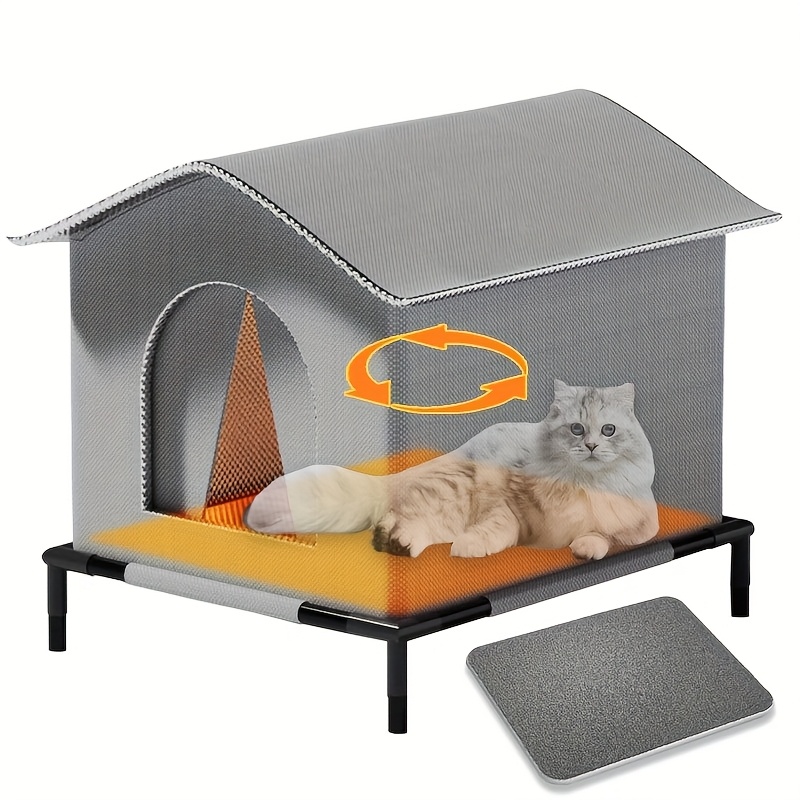 

1pc Style Outdoor Cat House With Stand And Warm Cushion, Waterproof Oxford Cloth, Rainproof And Cold-resistant, Large Space Enclosed Tent For Cats In Winter