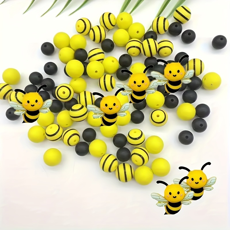 

5/36/50pcs 3d Bee Silicone Beads Set, 30mm Animal Beads With 12/15mm Rubber Loose Beads, Making, Keychain, Bracelet, Pendant Crafts, Supplies