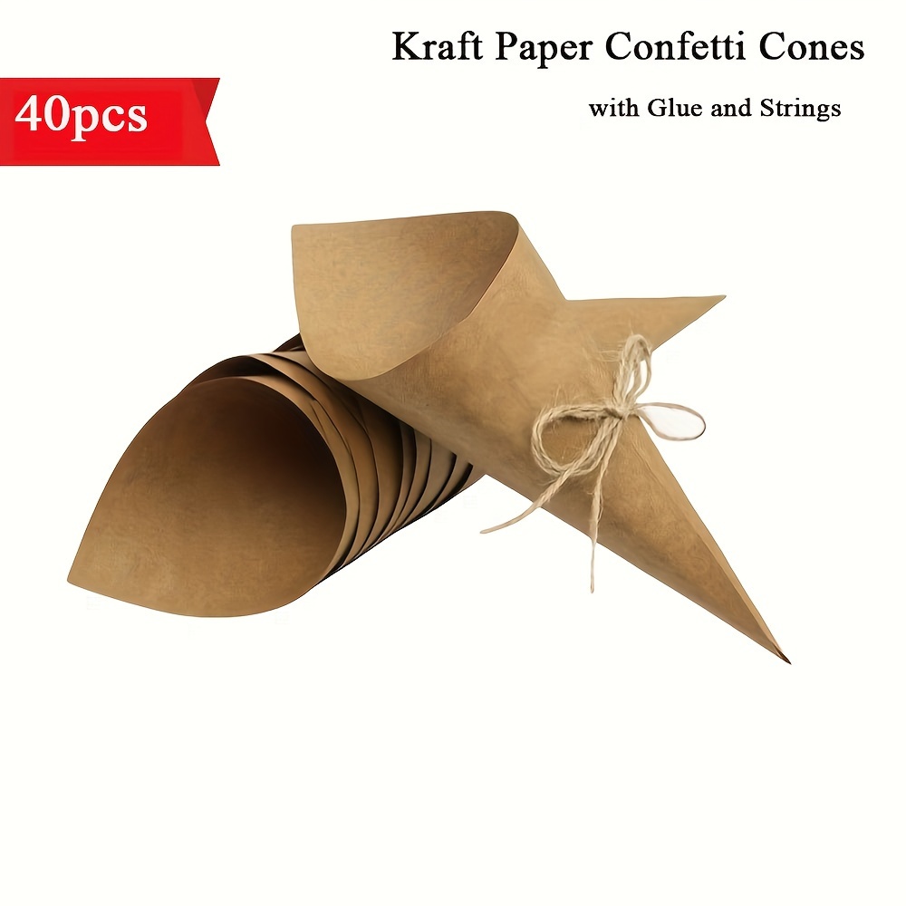 

40pcs Paper Confetti Cones With Glue & Bowknot Strings - Weddings, Birthdays, Graduations & Events