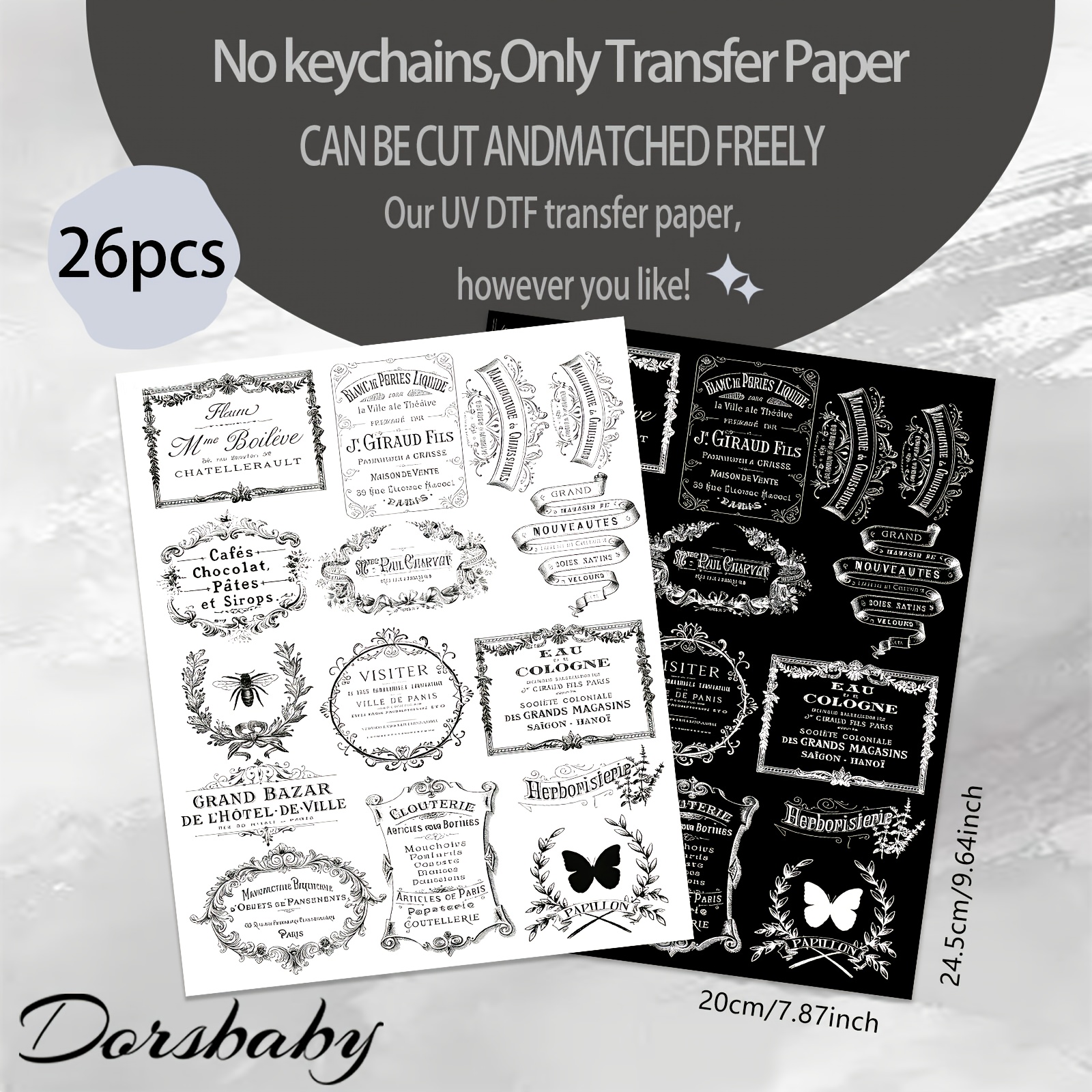 Image of Uv Dtf Transfer Paper - 26pcs Of Vintage French Labels, Designed For Wrapping Mugs, 16 Oz Glasses, Tables, Chairs, And Computers. This High- Uv Dtf Transfer Wrap Without Cups, The Transfer Paper