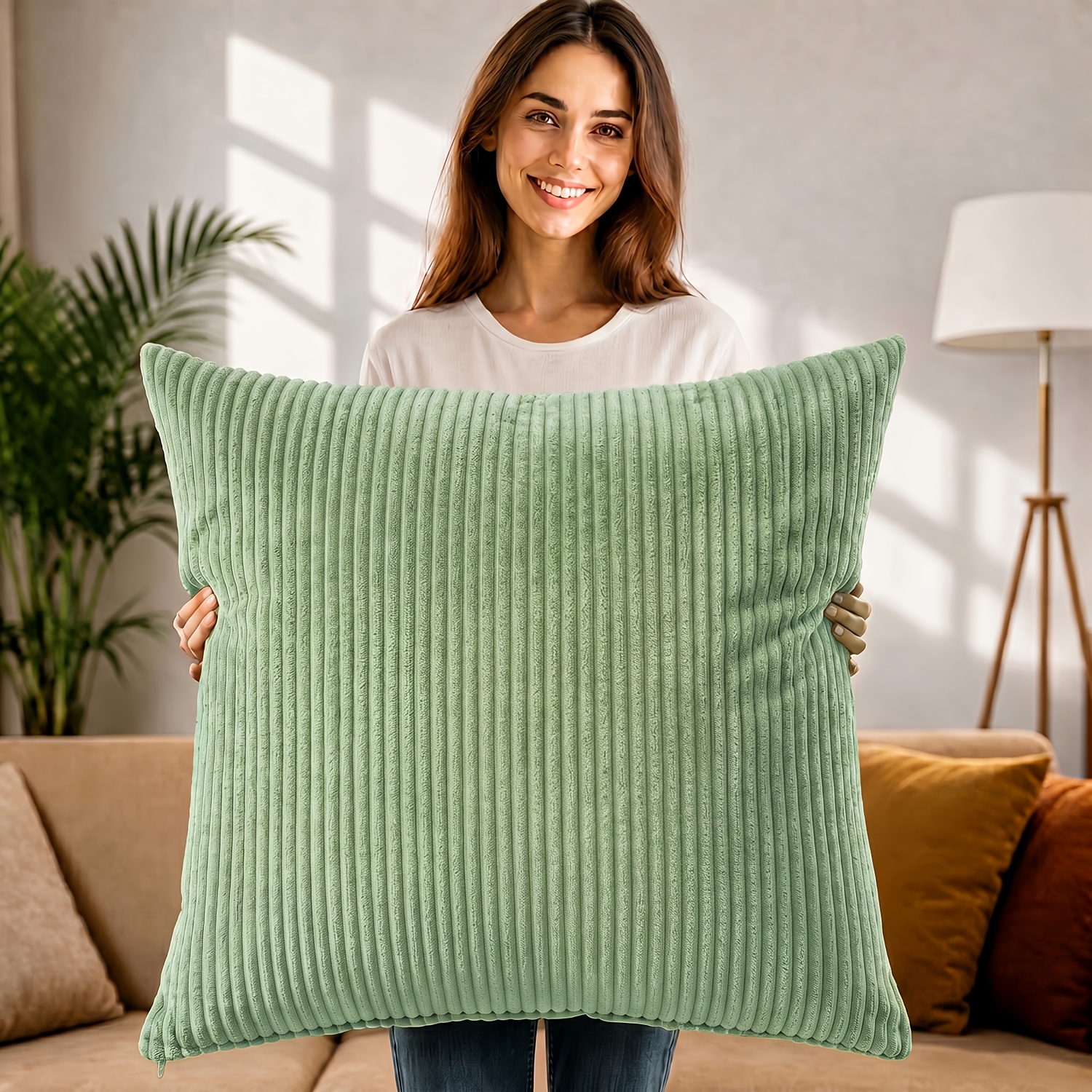 TEMU Housse de coussin décorative en velours texturé à rayures douces, pièce unique. Housse de coussin surdimensionnée 65 , coussin de sol pour des