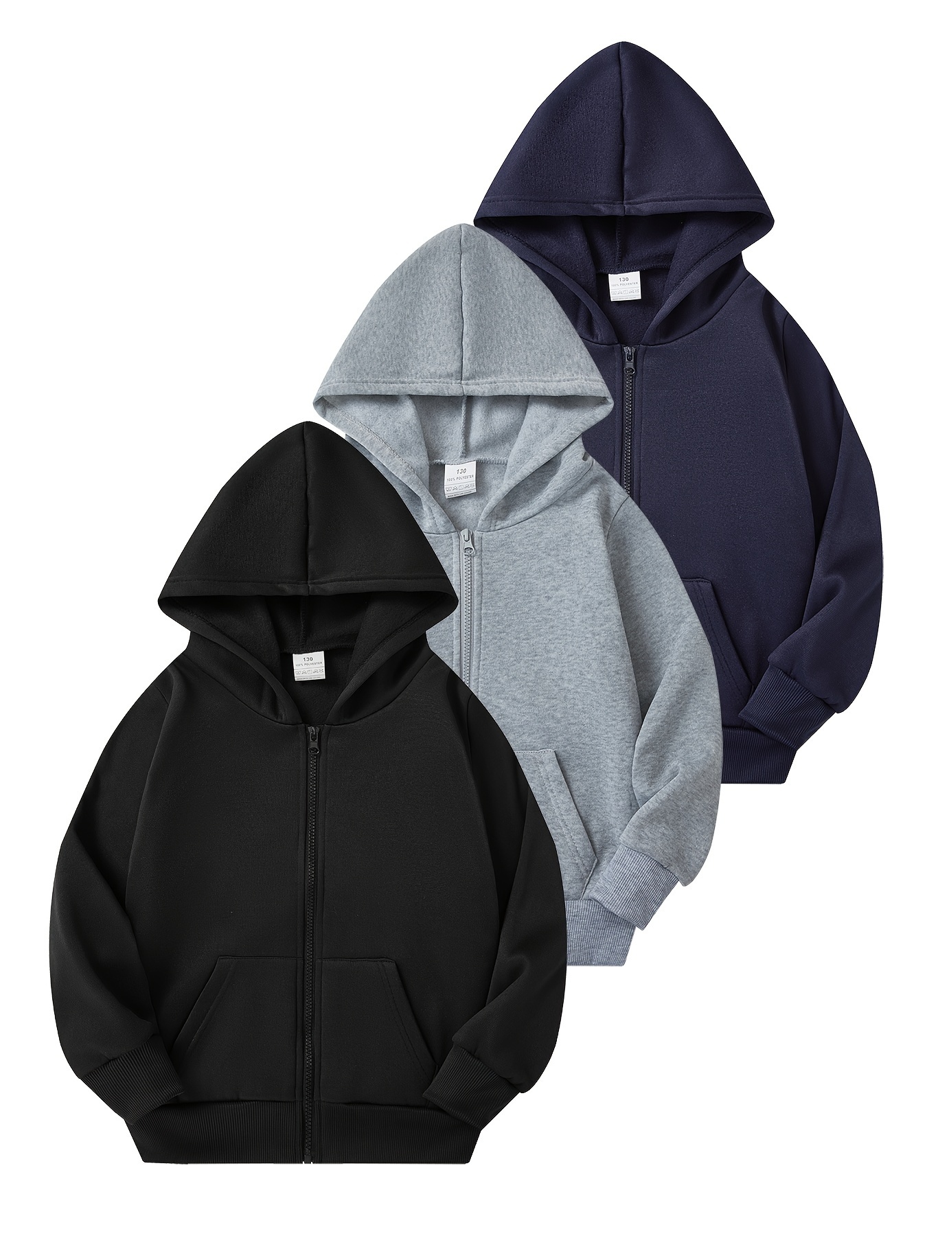 Boys' 3pcs Soft Breathable Zip-Up Hoodie Sweatshirts Solid Color, Long  Sleeve, Casual for Casual Attire
