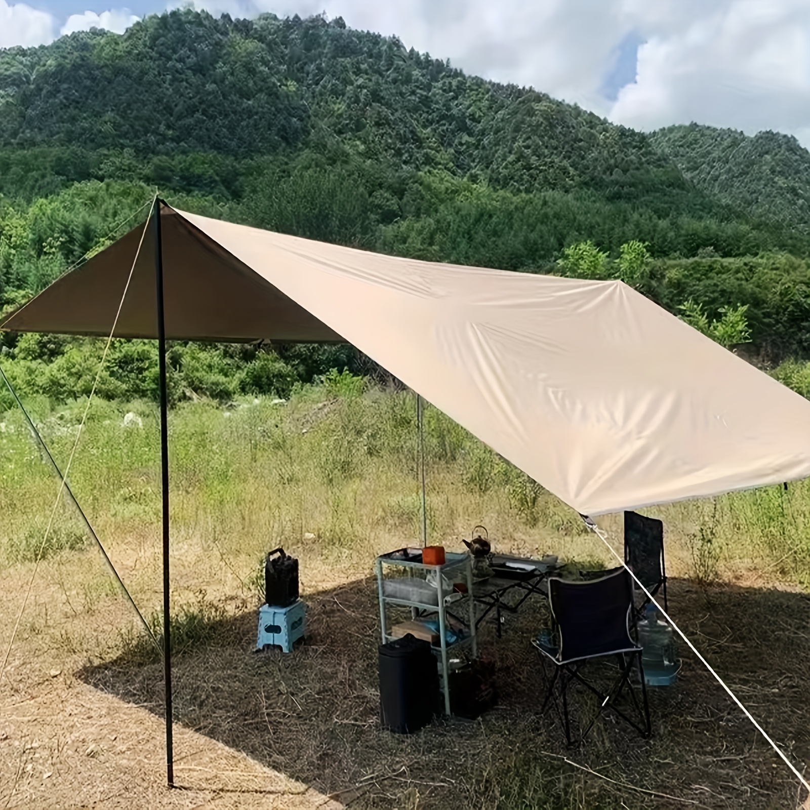 1 Kit Hammock Canopy, 210D Oxford Sunshade Portable Shelter Canopy Including Accessories for Camping Hiking Picnic Backpacking, Outdoor Sun Shade Sail for Patio Lawn Garden