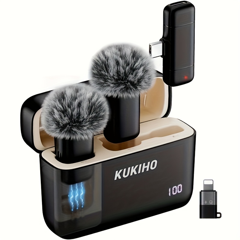 item picture wireless lavalier microphone with charging case 36h   noise cancellation 135ft range plug and play clip   for iphone ipad   youtube vlog live streaming