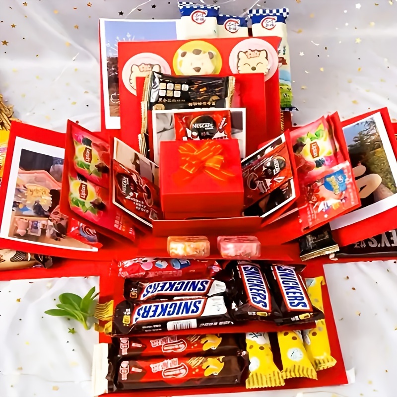 

1pc Red And Blue With Assorted Chocolates, Candies & Snacks - Birthdays, Valentine's Day, Anniversaries, Proposals, And , Gift Packaging Box | Vibrant Presentation | Themed Decoration Box, Gift Boxes