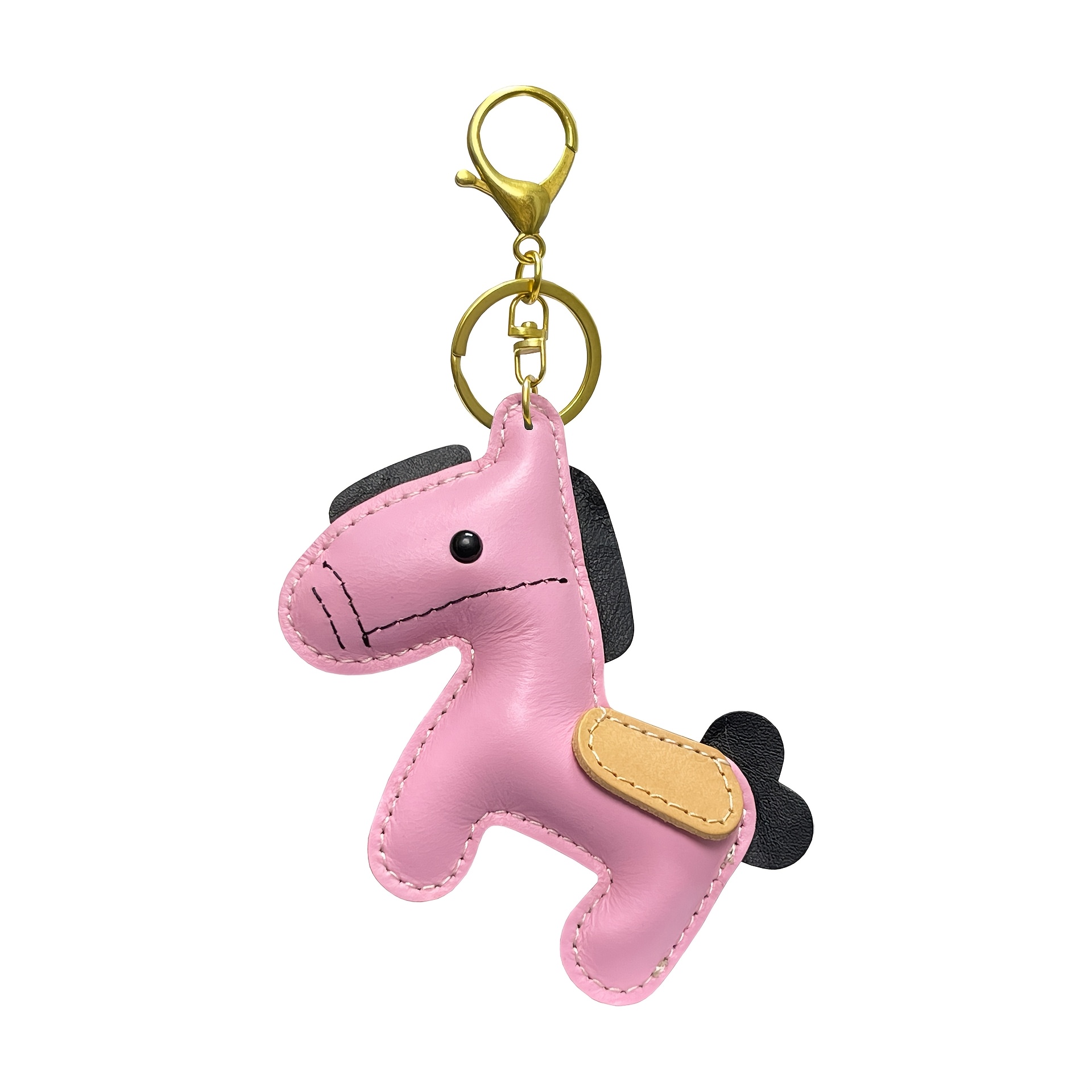 

A Pair Of Cute And Stylish Leather Pony Keychain Pendants, Featuring Animal Shapes, Car Key Rings Or Bag Charms, In Black And Pink, Diy Wallet Making