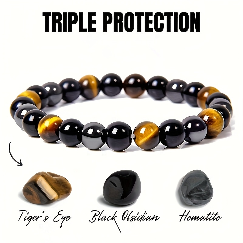 

Bracelet de Protection Triple 1pc - Bracelet en Hématite, Œil de Tigre et , un bracelet pour couple, idéal pour et