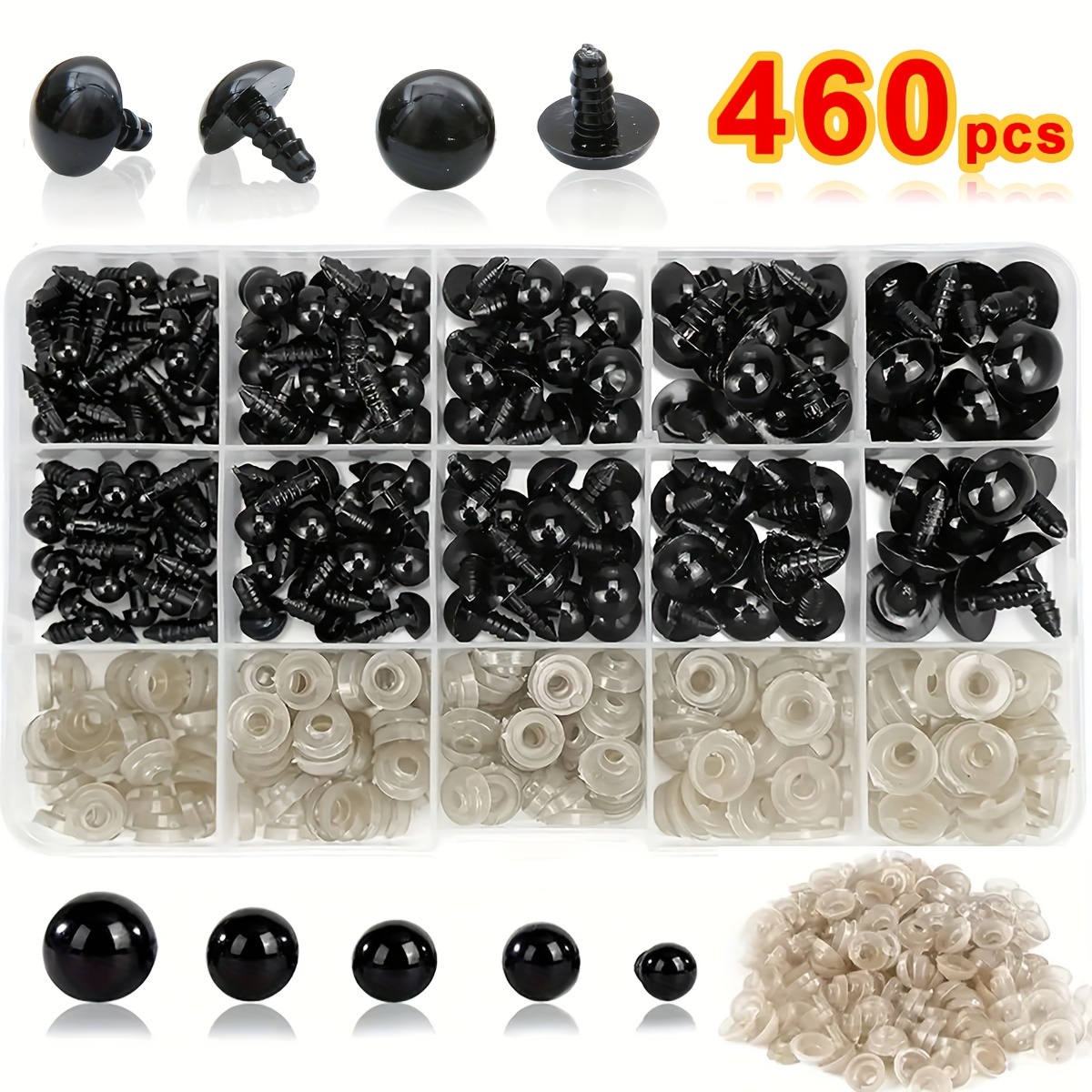 

460/100pcs Assorted Sizes Safe Diy Doll Eyes Kit - Black Plastic Safety Eyes, Washers, Crochet Eyes And Noses For Plush Animals, Amigurumi, , Diy Crafts, Jewelry Patterns