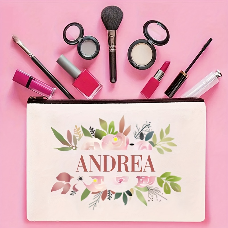 TEMU 1pc Personalized Makeup Bag With Name Customization - Vibrant , Durable Polyester, Zipper Closure, Lightweight And Fade-resistant Cosmetic Pouch
