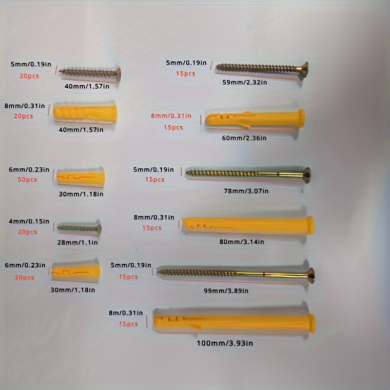 Plastic Drywall Anchors Screw Kits 5 Sizes Flat Head Screws Temu