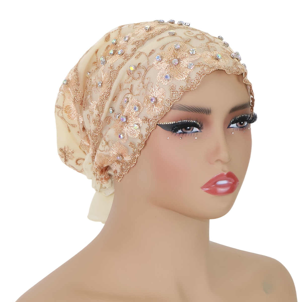 TEMU Boutique de mode pour femmes Hijab Brodé Chapeau Diamant Écharpe Double couche Mousseline Chiffon Foulard Chapeau Mode Polyvalent Maison Foulard