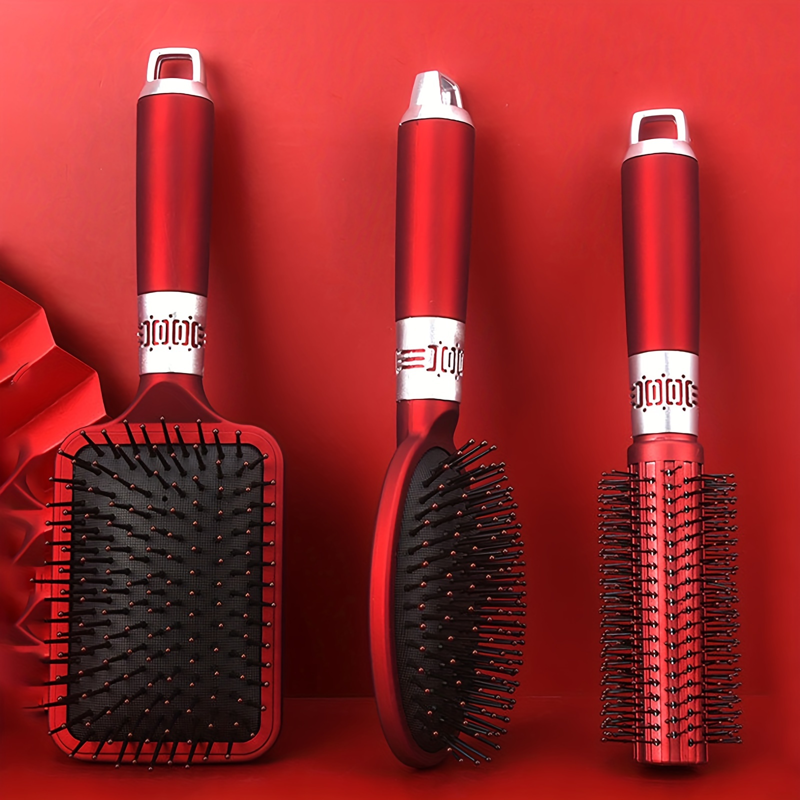 

3pcs/set Hair Combs Set, Paddle Air Cushion Comb Oval Shaped Scalp Massage Ahir Comb Round Curling Comb, Hair Styling Brush