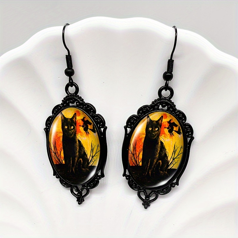 TEMU A Pair Of Black Lace Earrings Featuring A And A Witch, Perfect As A Gift For A Friend. For Halloween