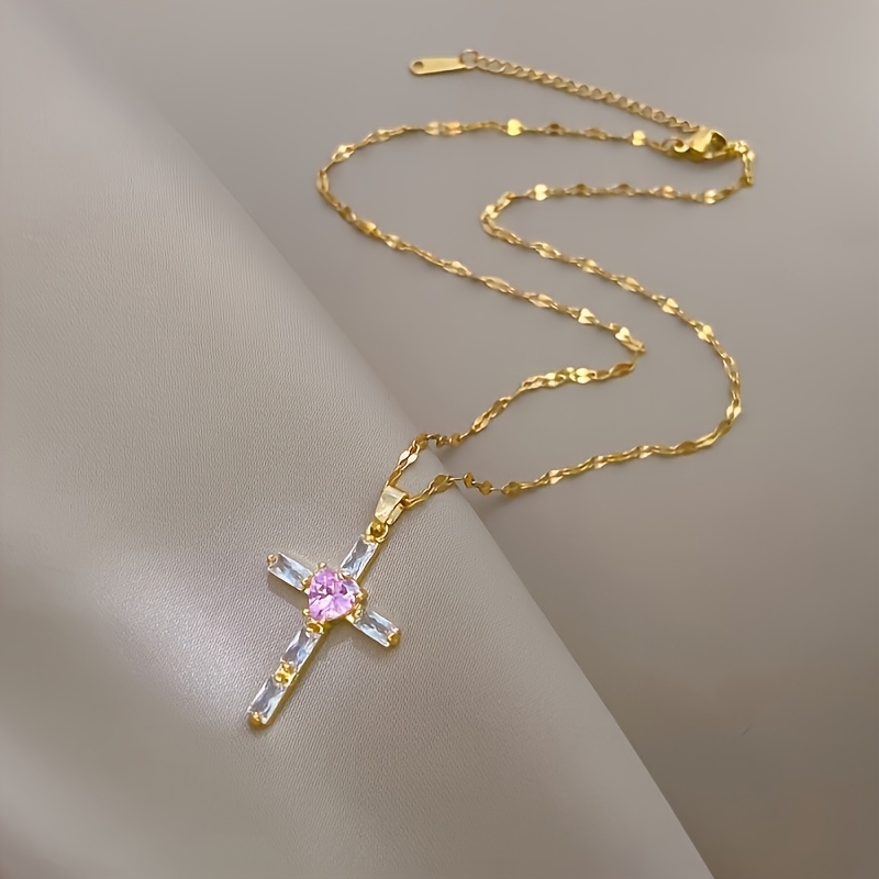 Light Luxury Cross Heart Pendant Necklace, Everyday Wear