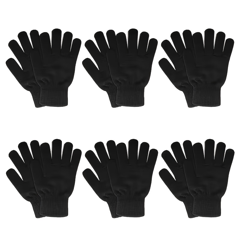 TEMU 6 Pairs Unisex Winter Warm Gloves, , Solid Color Stretch Sports Gloves, Fashionable Gloves For Skiing And Outdoor Activities, Suitable For