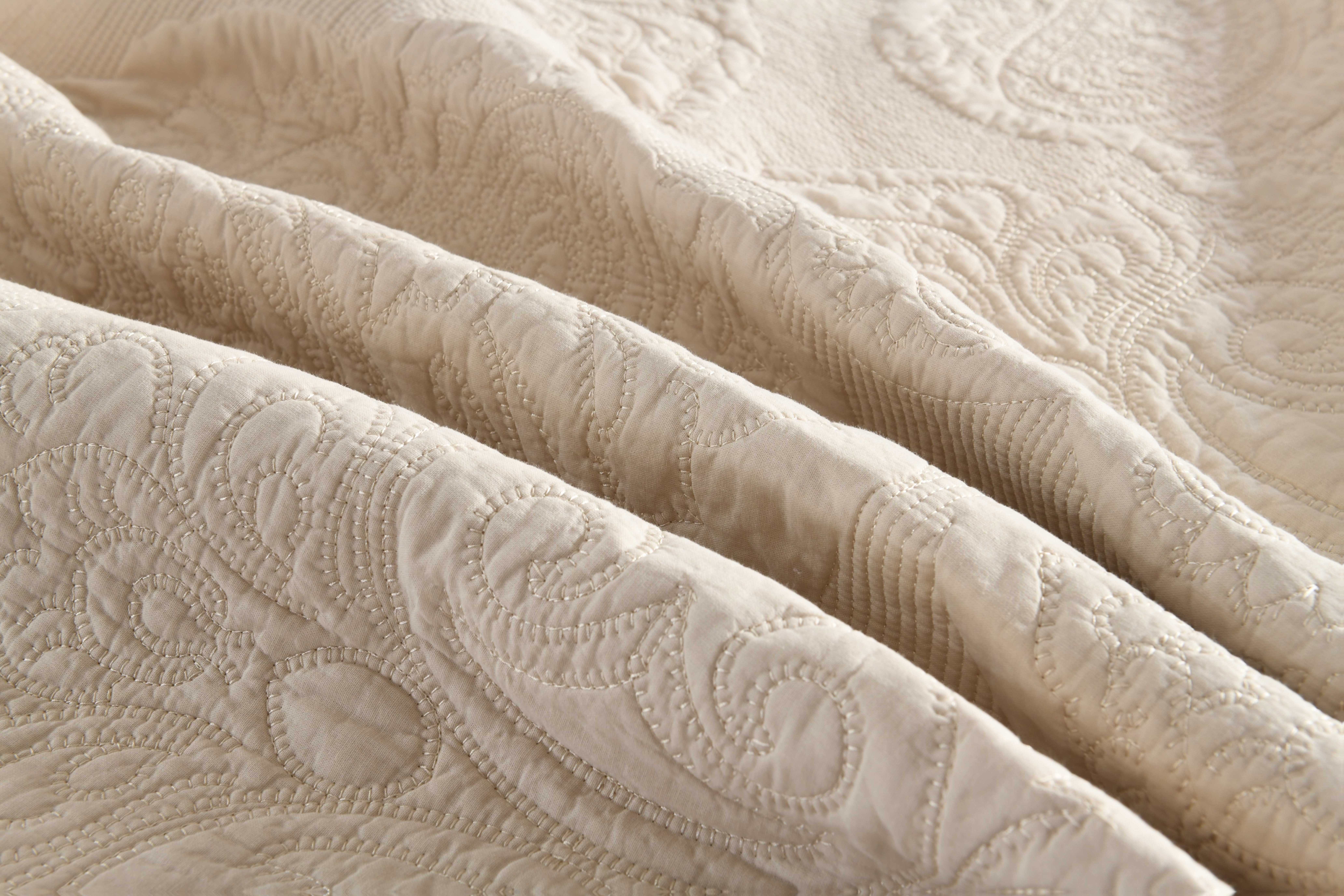 3pcss (1 Bedspread + Two Pillowcases) Pulis - Beige American Bedspread 3pcs Set 3D Quilted Relief Three-Dimensional Craft Double-Sided High-End Comforter 100% Cotton Quilted Bedding Double Bed Bedding Decoration Double-Sided Pure Cotton Printed Blan