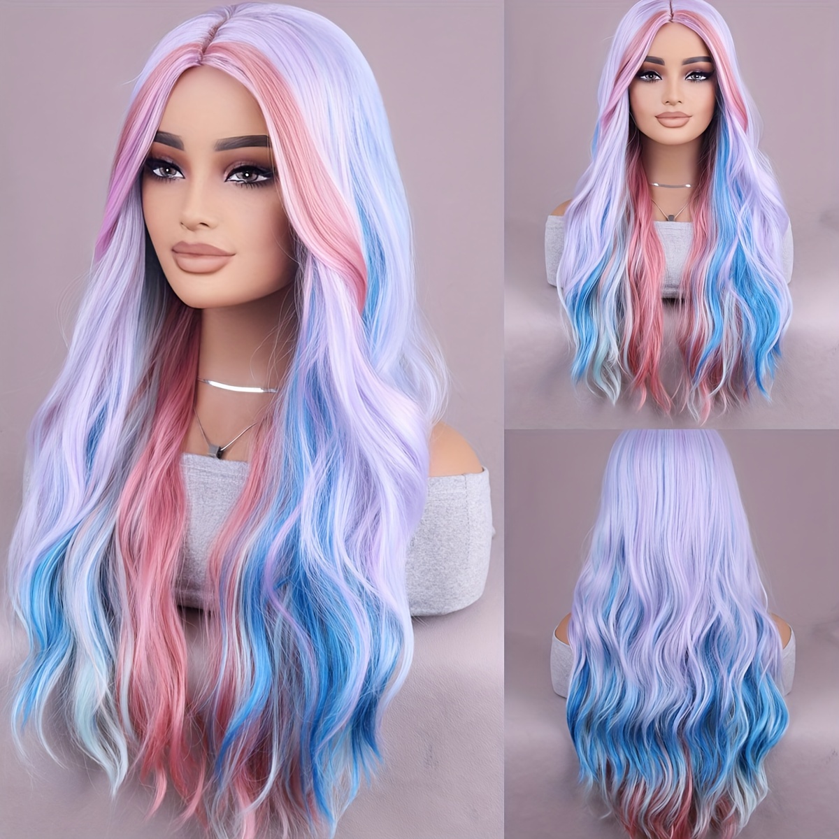 

Women's Multi-colored Wig Long Curly Hair Wave Mixed Color Wig In Part Role Play Costume Party Wig