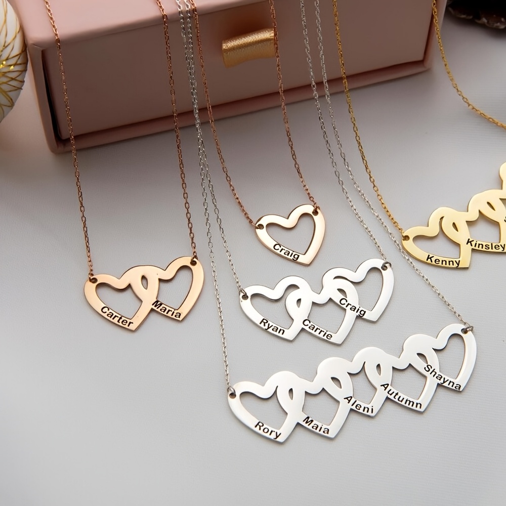 Custom Name Family Necklace — Multi-Name Heart Pendant Gift