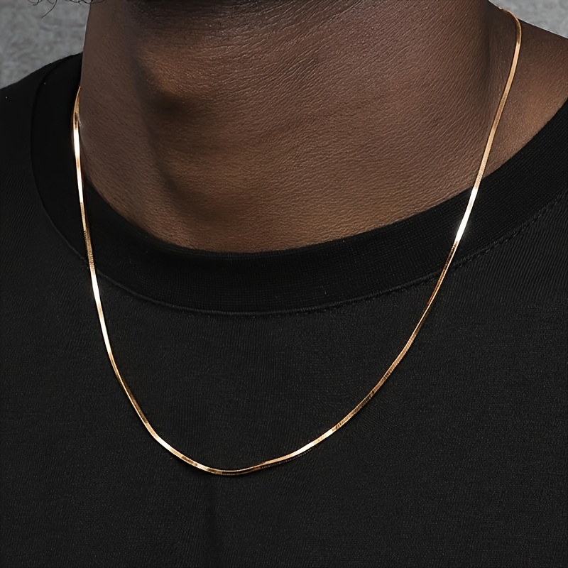 

2pcs Men's Fashion Stainless Steel Square Snake Chain Necklace Set, Hip-hop Simple Choker, Avant-garde Style Necklace