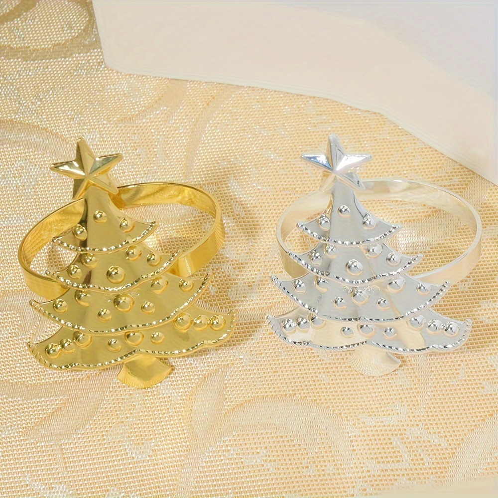 

6pcs Set Golden Christmas Tree Napkin Rings - Elegant Design For Holiday Dining & Wedding Table Decor