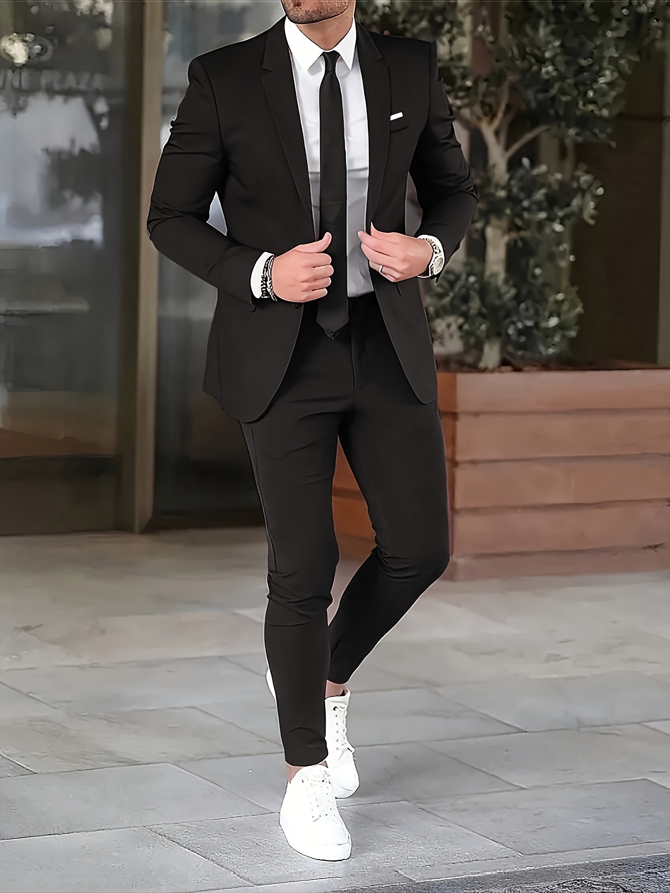 classic luxury mens solid color two piece suit lapel jacket Temu