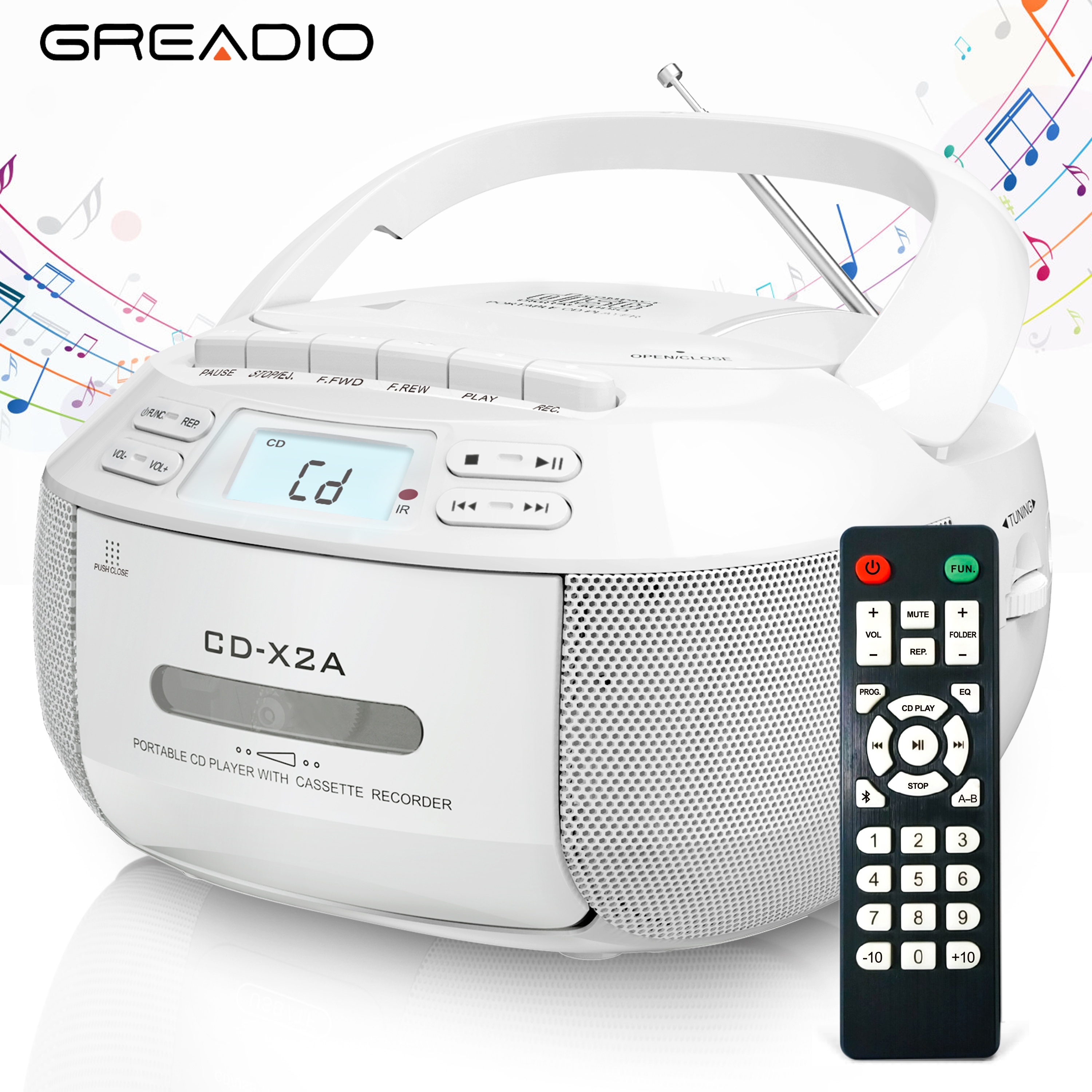 

Greadio Cd Player Boombox Cassette Player, Am/fm Radio, With Remote Control, Aux/usb Drive, Tape Recording, Powered, Headphone Jack, Lcd Display, Infrared Remote Control, For Home, Gift