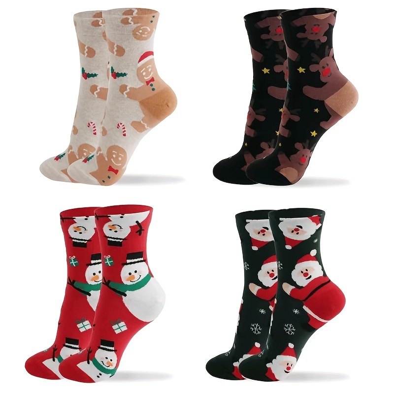 

4 Pairs Christmas Knee-length - Snowman, Man, Santa - Washable Knit For