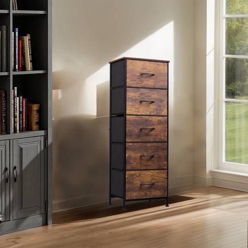 fabric dresser 5 drawer tall dresser for bedroom storage dresser organizer with fabric bins wood chest of drawers for closet hallway