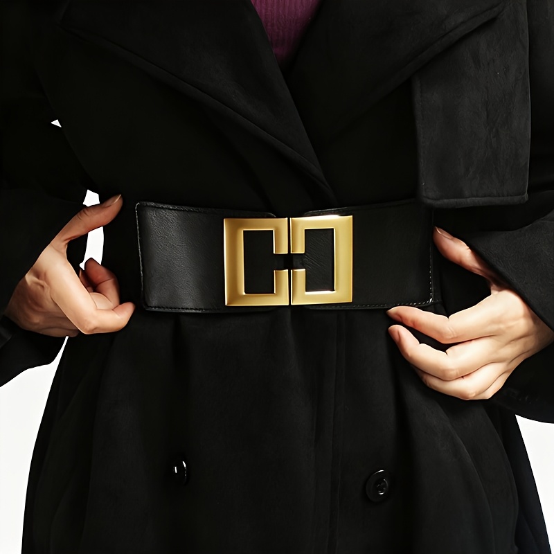 1pc womens vintage versatile elastic wide waist belt black  display picture 1