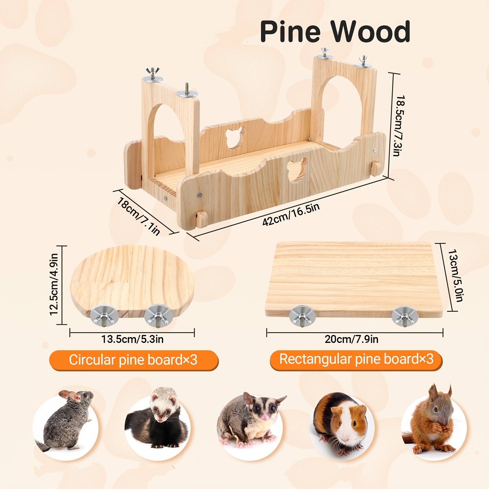Wooden Hamster Platform Hammock Set with Suspension Bridge