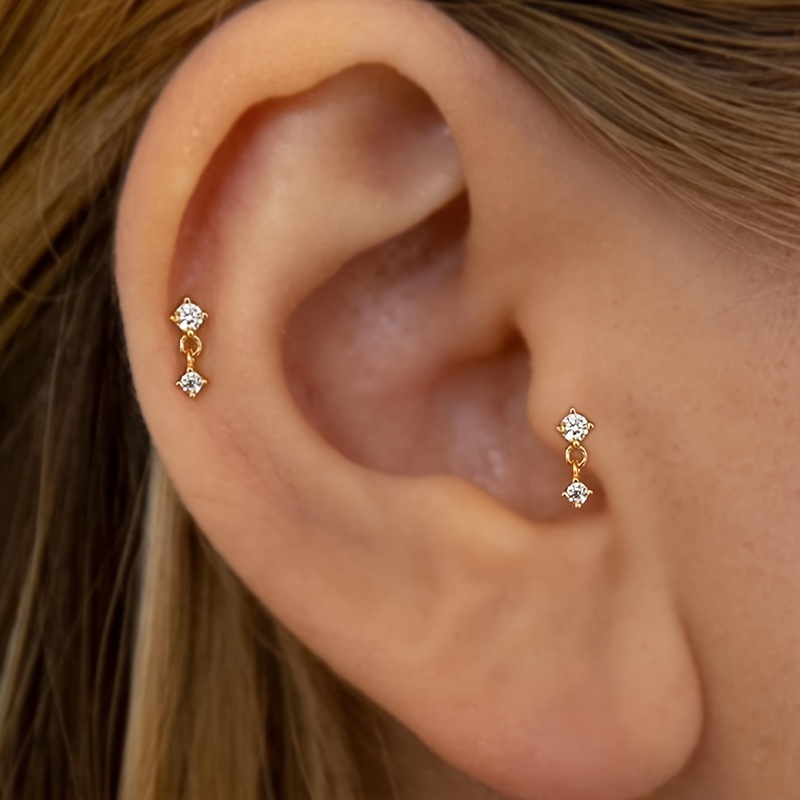 

1 Pair Exquisite Stud Earrings, Cubic Zirconia Screw Flat Back Drop Earrings Tiny Earrings Jewelry Cartilage Stud