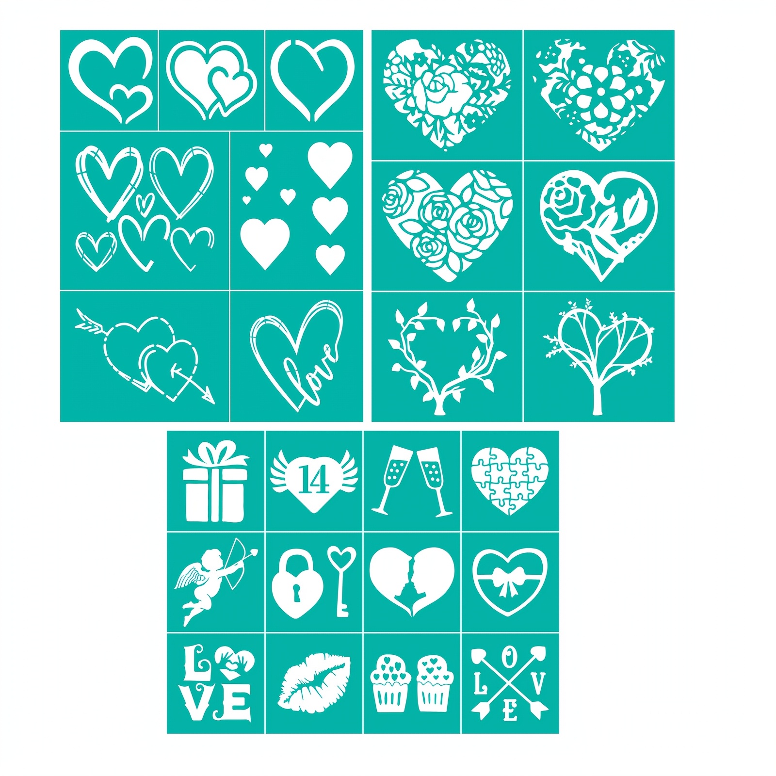Heart Pattern Screen Printing Stencils, 3 Sizes