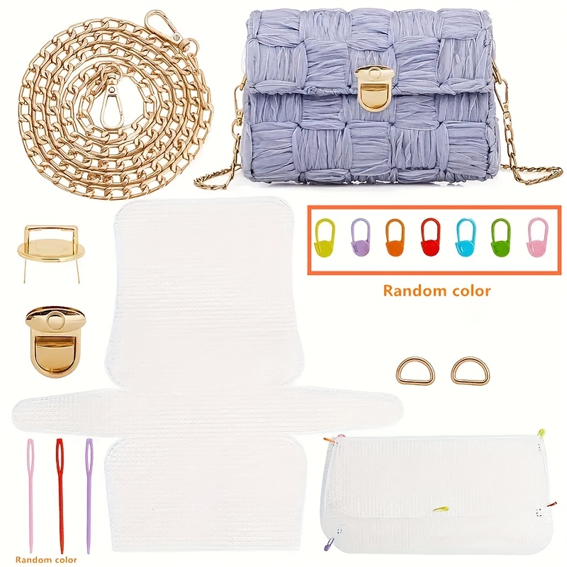 E-shop DIY-Handtaschen- – Kunststoff-Segeltuch-Handtaschen-Bastelset mit Bordürenkette, Daumenschloss, Riemen, Garn, Nadel, Maschenmarkierern –