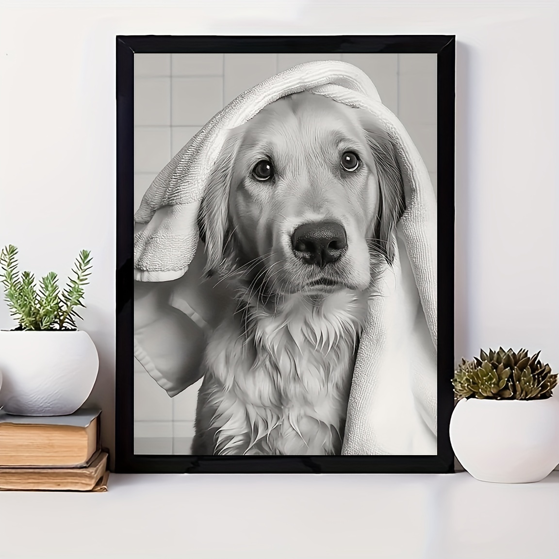 TEMU Toile plate 2D, Toile plate 2D, un cadre représentant un adorables chien de chasse Golden Retriever, mesurant 30.48X40.64Cm - une décoration