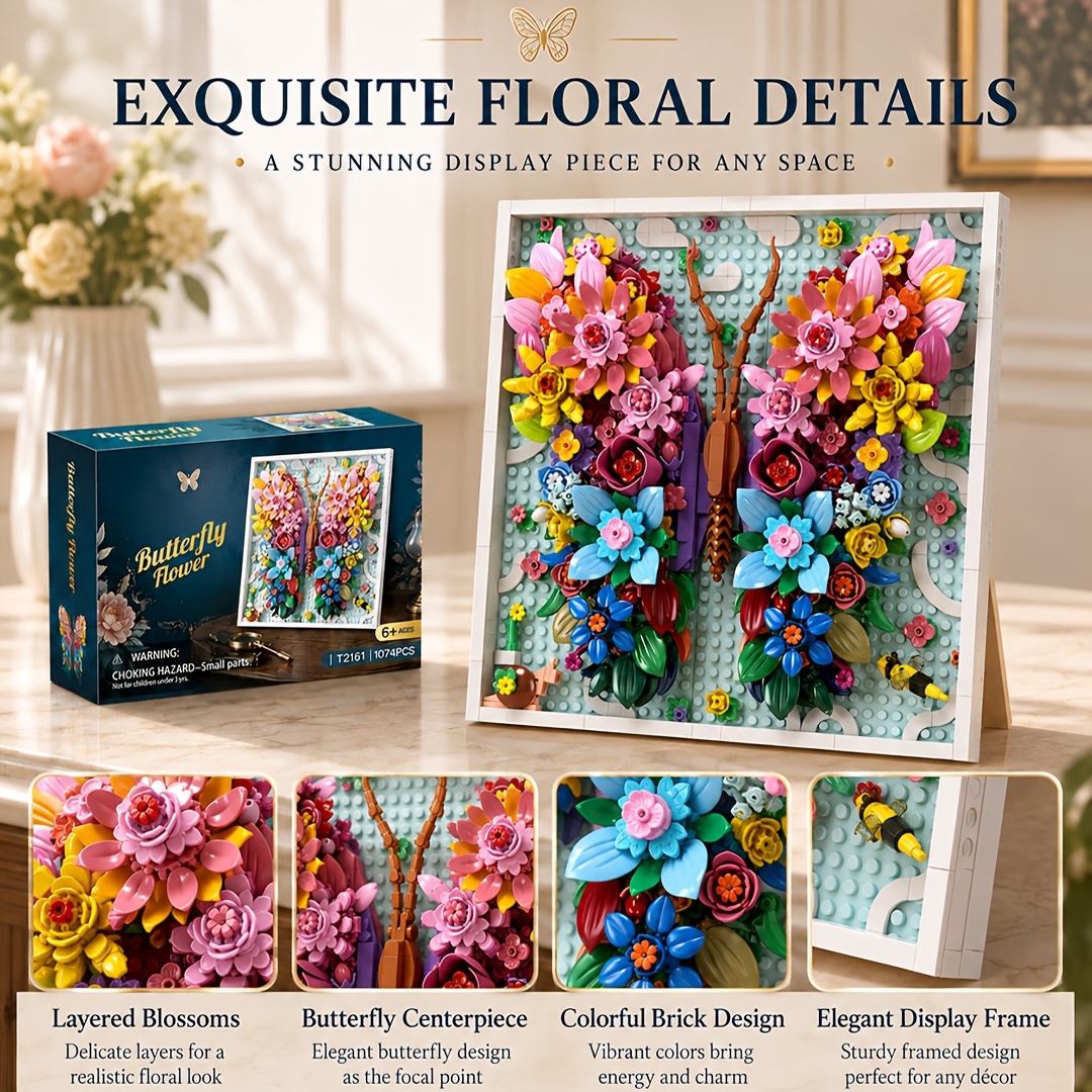 1074pcs Butterfly Floral Picture Frame Blocks