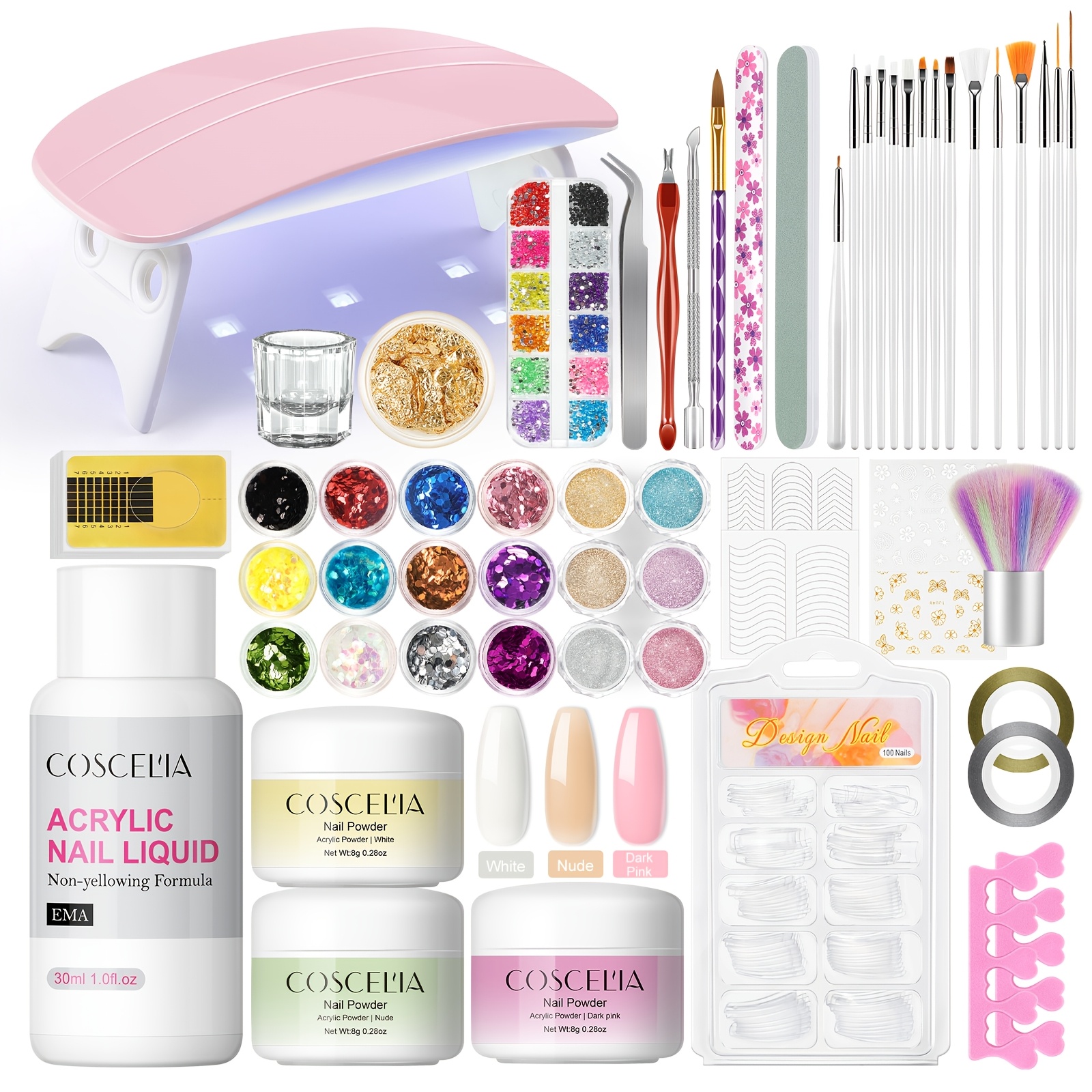 TEMU Peacecolor Acrylic Nail Kit Acrylic Powder Nail Lamp Acrylic Powder Nail Decoration Nail Manicure Nail Tools Nail Stuff Nail Kit Full Set For